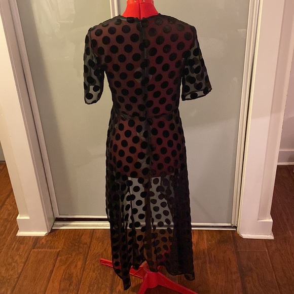 Zara sheer & flocked velvet dress with asymmetrical hem. Black size xs - Picture 2 of 4